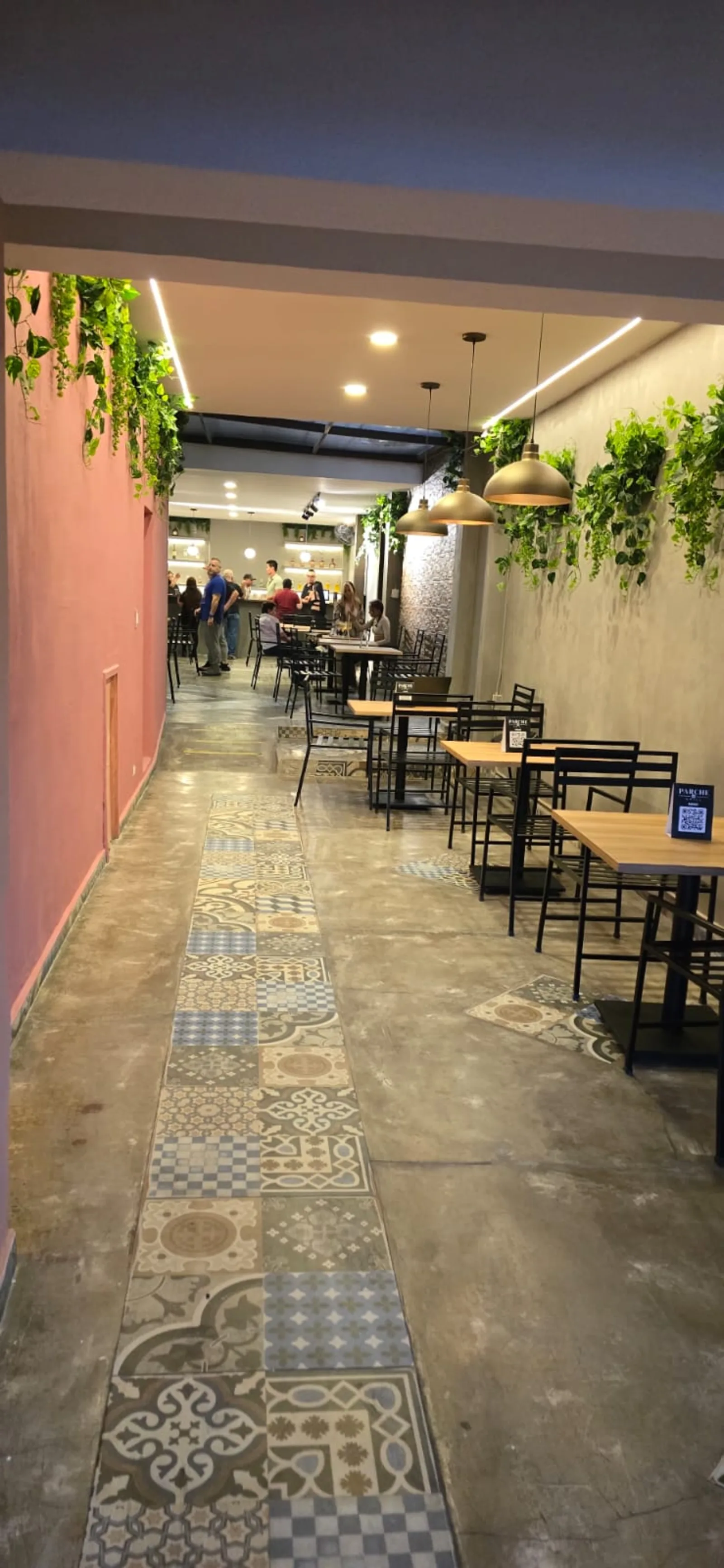 Pasillo con baldosa tradicional y plantas